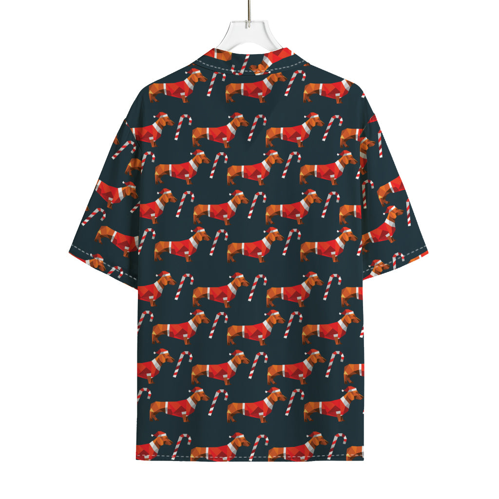 Xmas Dachshund Pattern Print Rayon Hawaiian Shirt