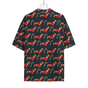 Xmas Dachshund Pattern Print Rayon Hawaiian Shirt