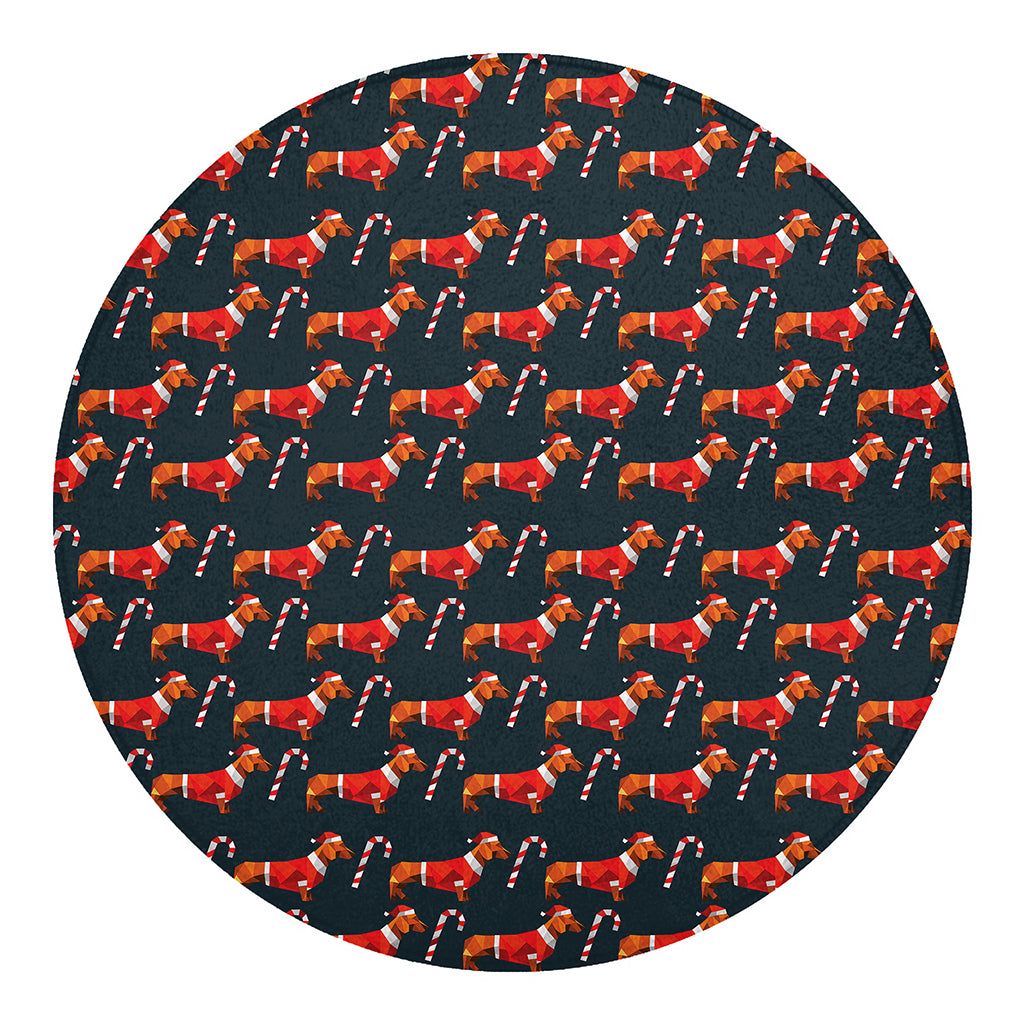 Xmas Dachshund Pattern Print Round Blanket