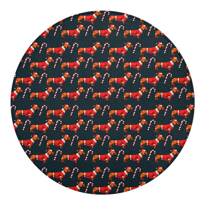 Xmas Dachshund Pattern Print Round Blanket