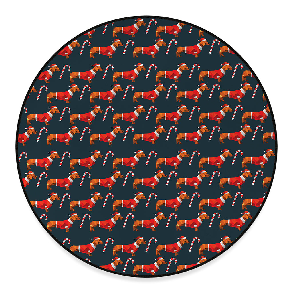 Xmas Dachshund Pattern Print Round Floor Mat