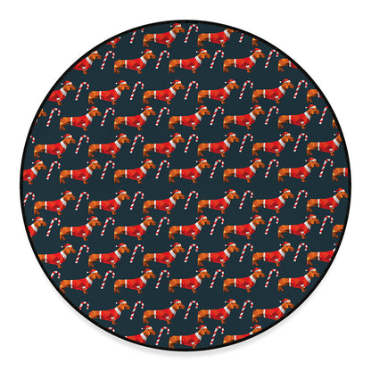 Xmas Dachshund Pattern Print Round Floor Mat