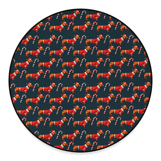 Xmas Dachshund Pattern Print Round Floor Mat