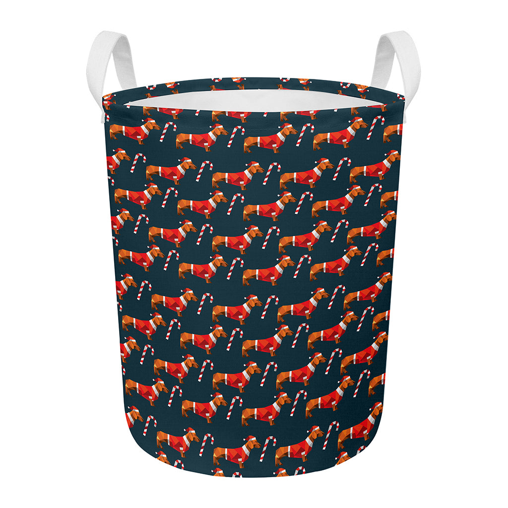 Xmas Dachshund Pattern Print Round Laundry Basket
