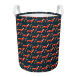 Xmas Dachshund Pattern Print Round Laundry Basket
