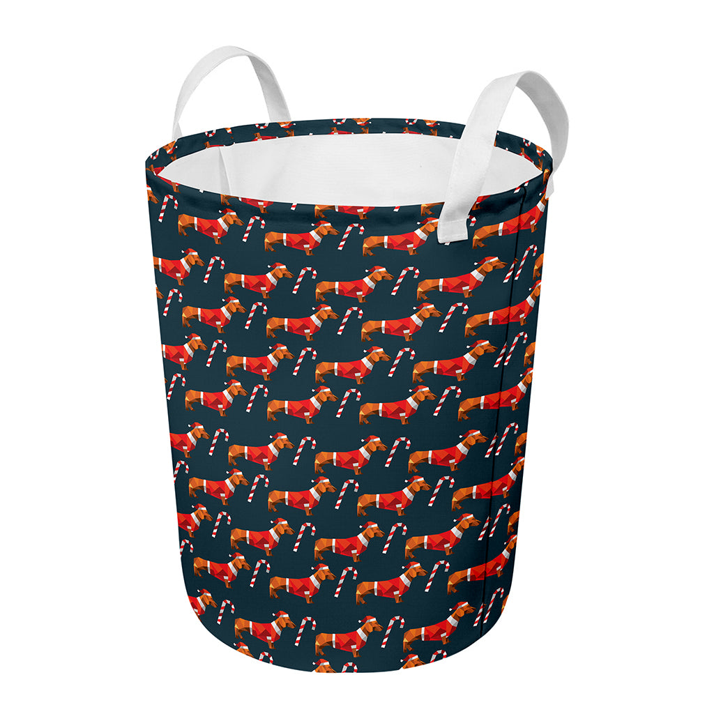 Xmas Dachshund Pattern Print Round Laundry Basket