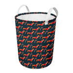 Xmas Dachshund Pattern Print Round Laundry Basket