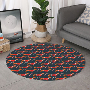 Xmas Dachshund Pattern Print Round Rug