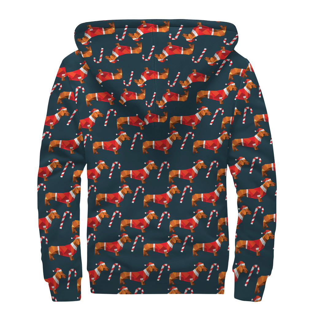 Xmas Dachshund Pattern Print Sherpa Lined Zip Up Hoodie