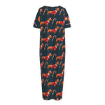 Xmas Dachshund Pattern Print Short Sleeve Long Nightdress