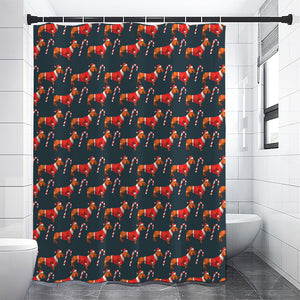 Xmas Dachshund Pattern Print Shower Curtain