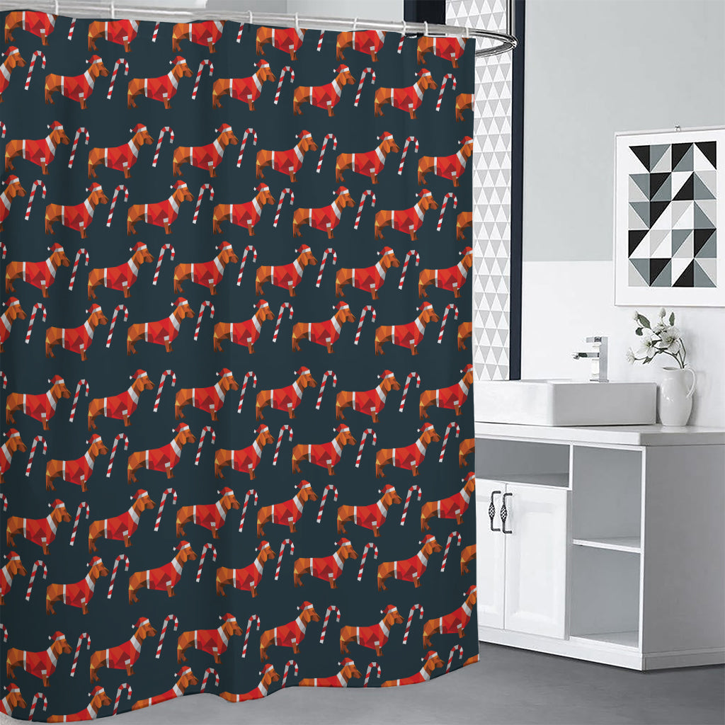 Xmas Dachshund Pattern Print Shower Curtain