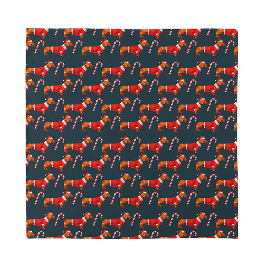Xmas Dachshund Pattern Print Silk Bandana