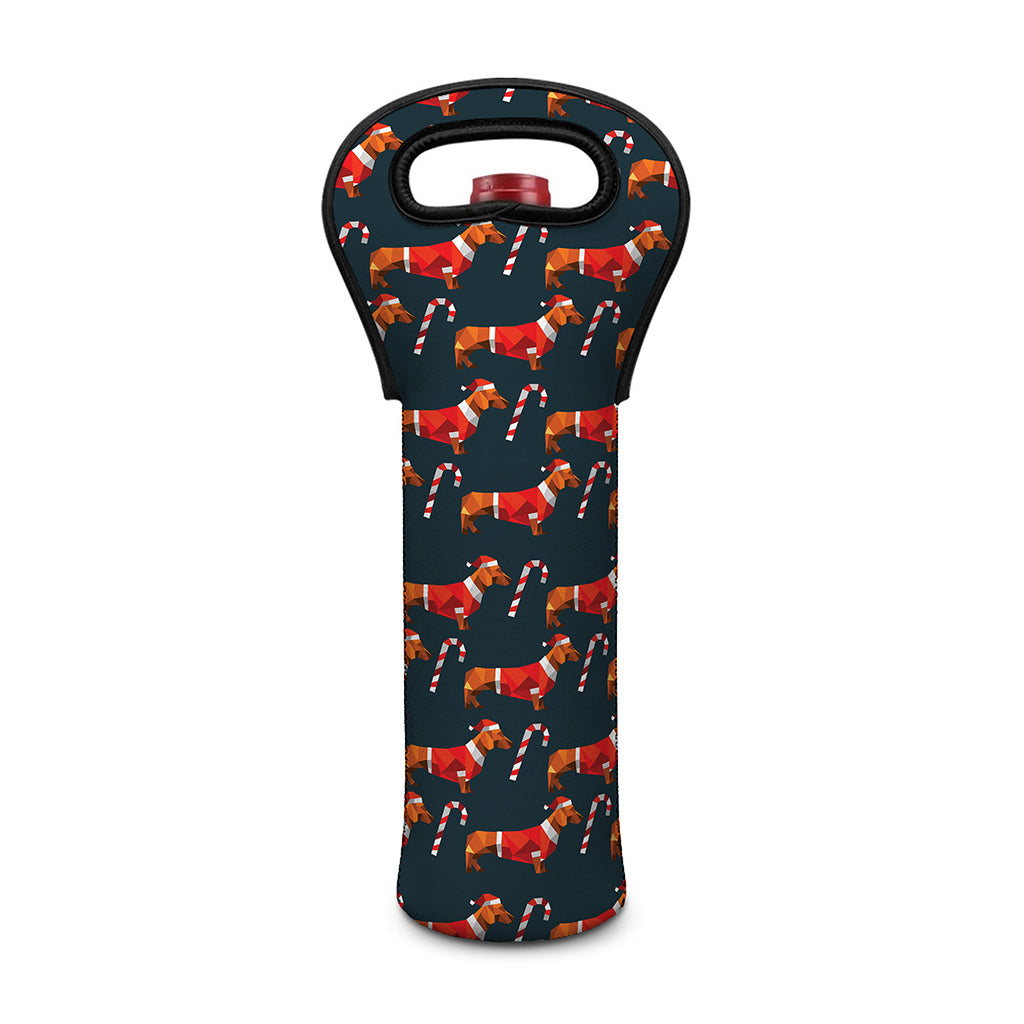 Xmas Dachshund Pattern Print Single Neoprene Wine Tote