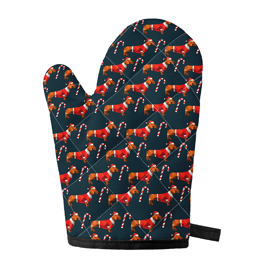 Xmas Dachshund Pattern Print Single Oven Mitt