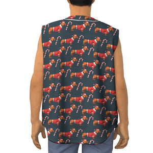 Xmas Dachshund Pattern Print Sleeveless Baseball Jersey