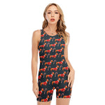 Xmas Dachshund Pattern Print Sleeveless One Piece Swimsuit