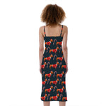 Xmas Dachshund Pattern Print Slim Fit Midi Cami Dress