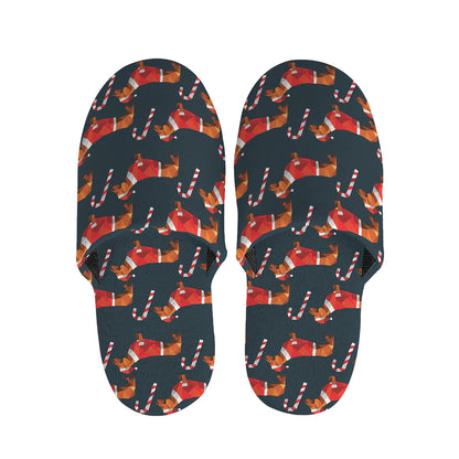 Xmas Dachshund Pattern Print Slippers