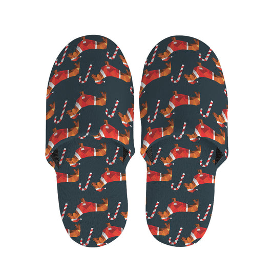 Xmas Dachshund Pattern Print Slippers