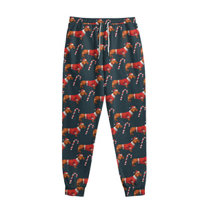 Xmas Dachshund Pattern Print Sweatpants