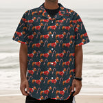 Xmas Dachshund Pattern Print Textured Short Sleeve Shirt