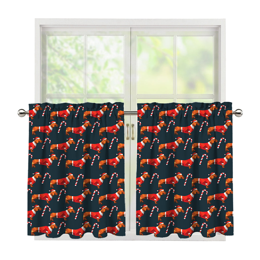 Xmas Dachshund Pattern Print Tier Curtains
