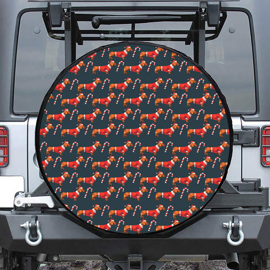 Xmas Dachshund Pattern Print Tire Cover