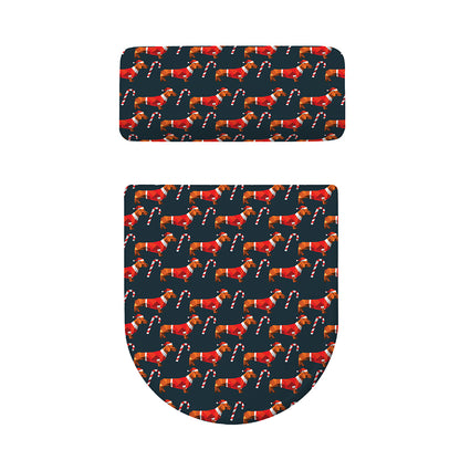 Xmas Dachshund Pattern Print Toilet Lid And Tank Cover Set