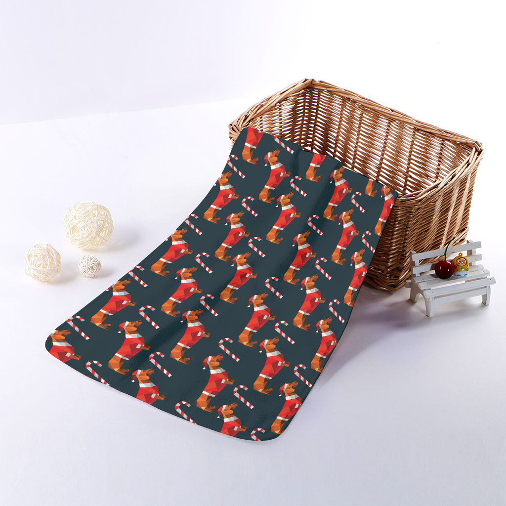 Xmas Dachshund Pattern Print Towel