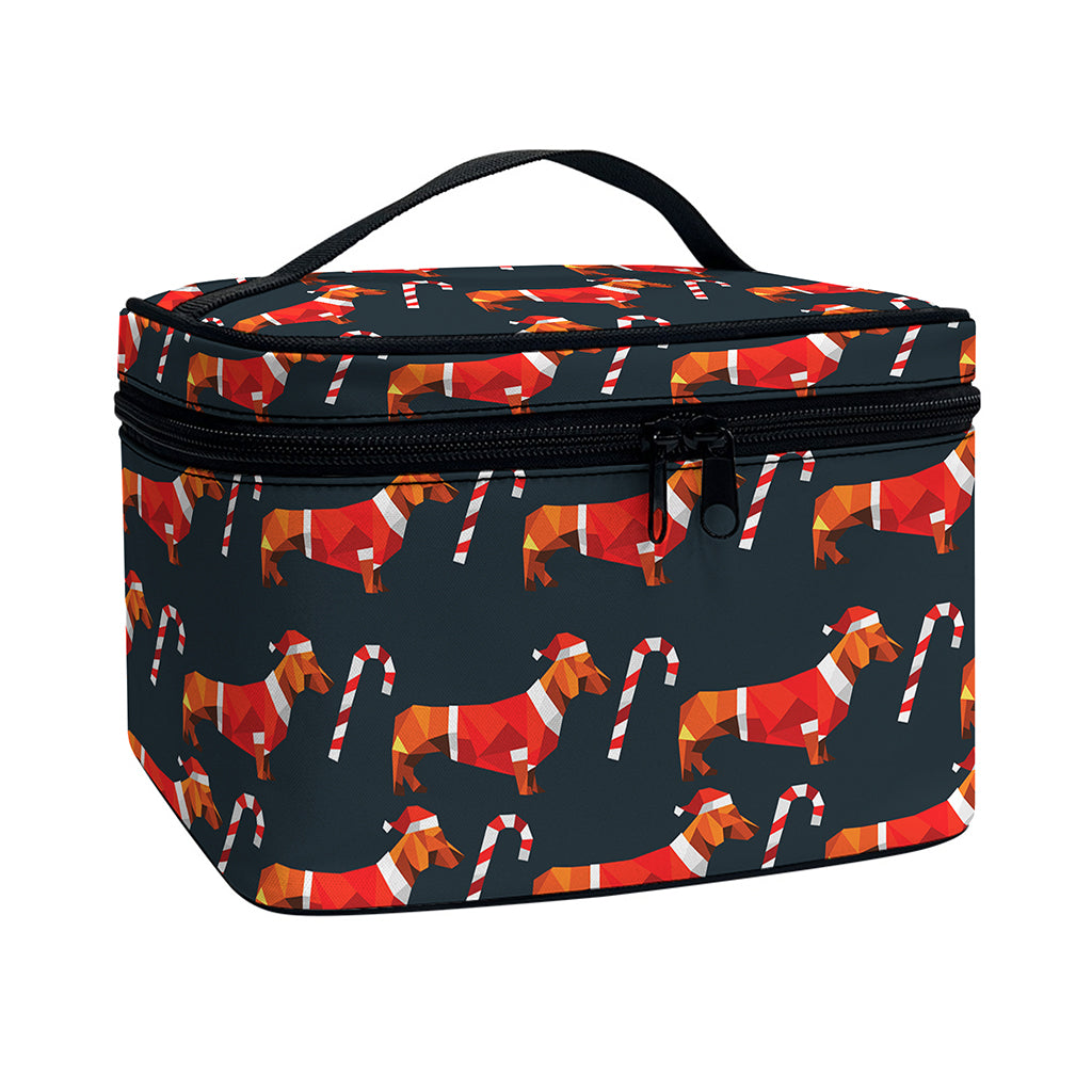 Xmas Dachshund Pattern Print Travel Makeup Bag