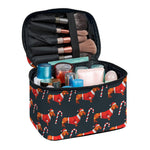 Xmas Dachshund Pattern Print Travel Makeup Bag