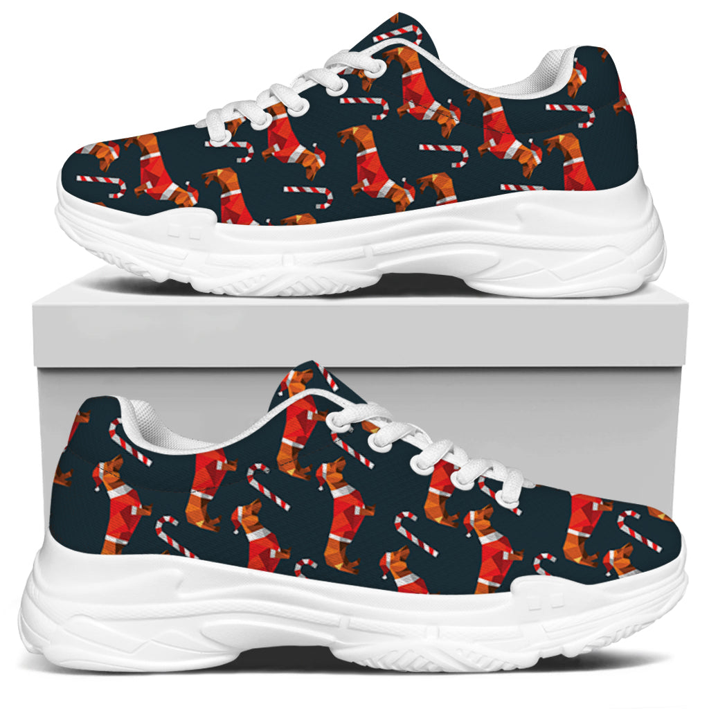 Xmas Dachshund Pattern Print White Chunky Shoes