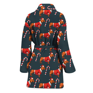 Xmas Dachshund Pattern Print Women's Bathrobe