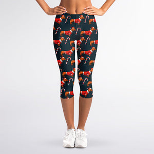 Xmas Dachshund Pattern Print Women's Capri Leggings