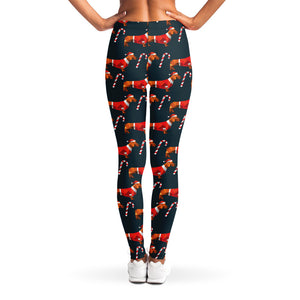 Xmas Dachshund Pattern Print Women's Leggings