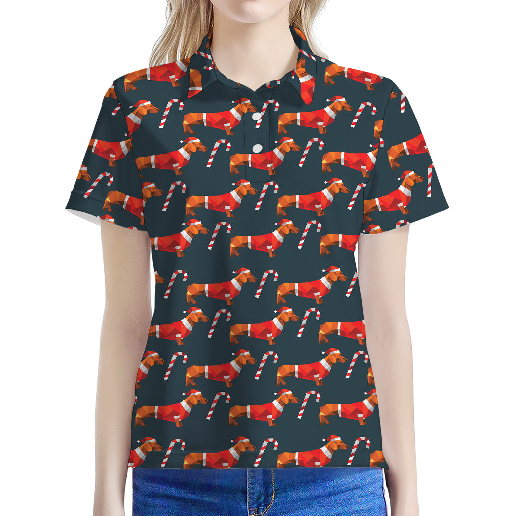 Xmas Dachshund Pattern Print Women's Polo Shirt