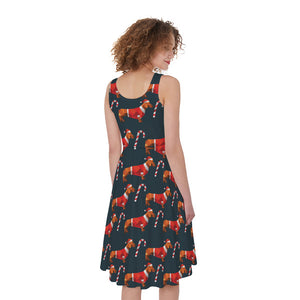 Xmas Dachshund Pattern Print Women's Sleeveless Dress