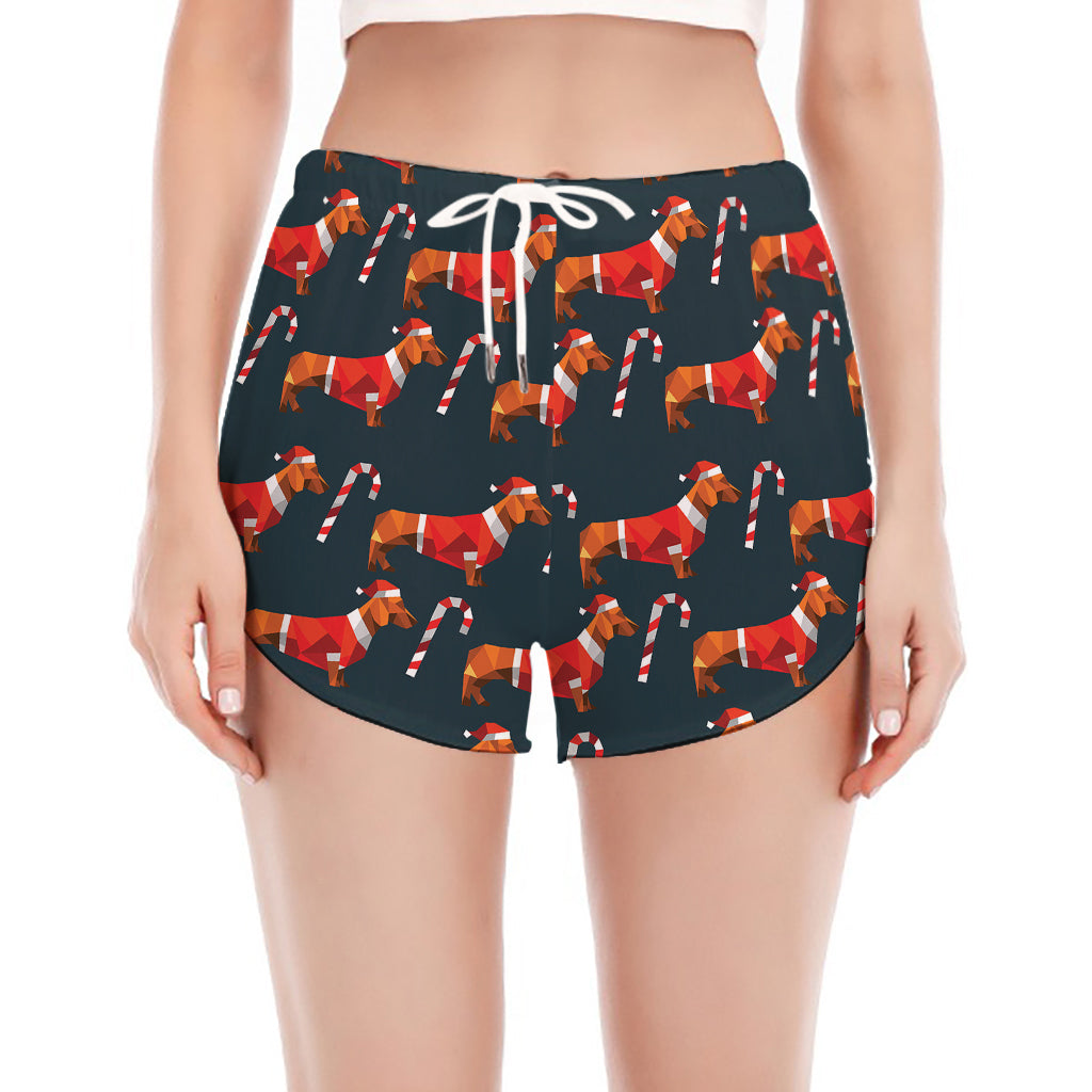 Xmas Dachshund Pattern Print Women's Split Running Shorts