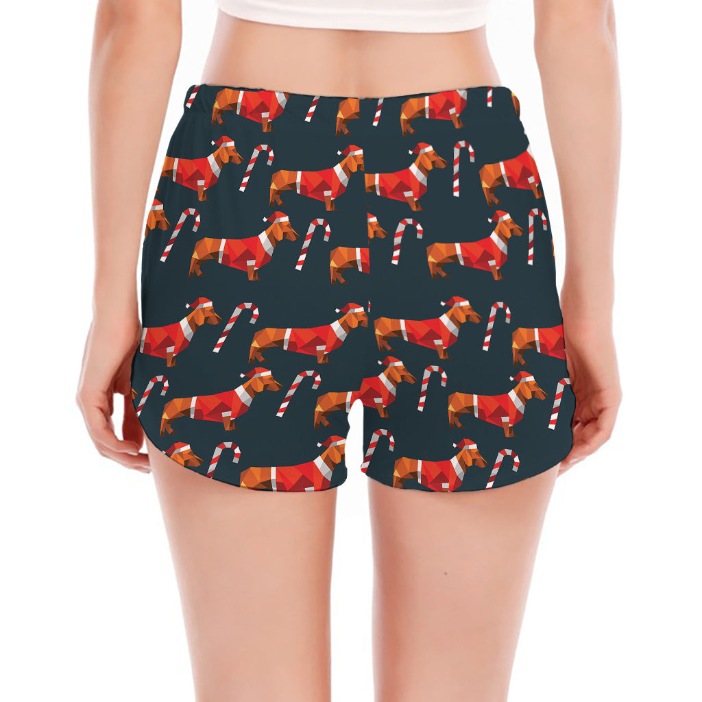 Xmas Dachshund Pattern Print Women's Split Running Shorts