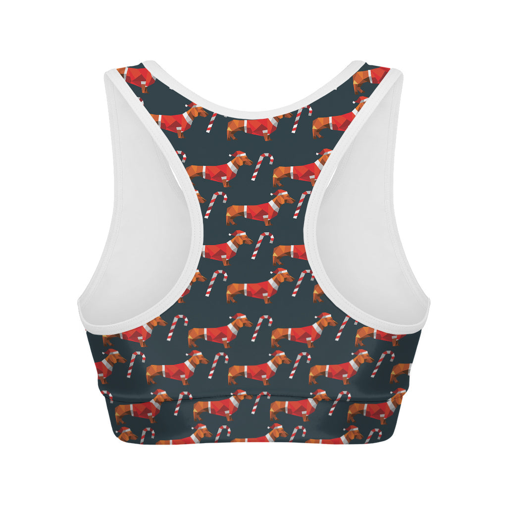 Xmas Dachshund Pattern Print Women's Sports Bra