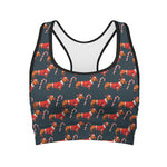 Xmas Dachshund Pattern Print Women's Sports Bra