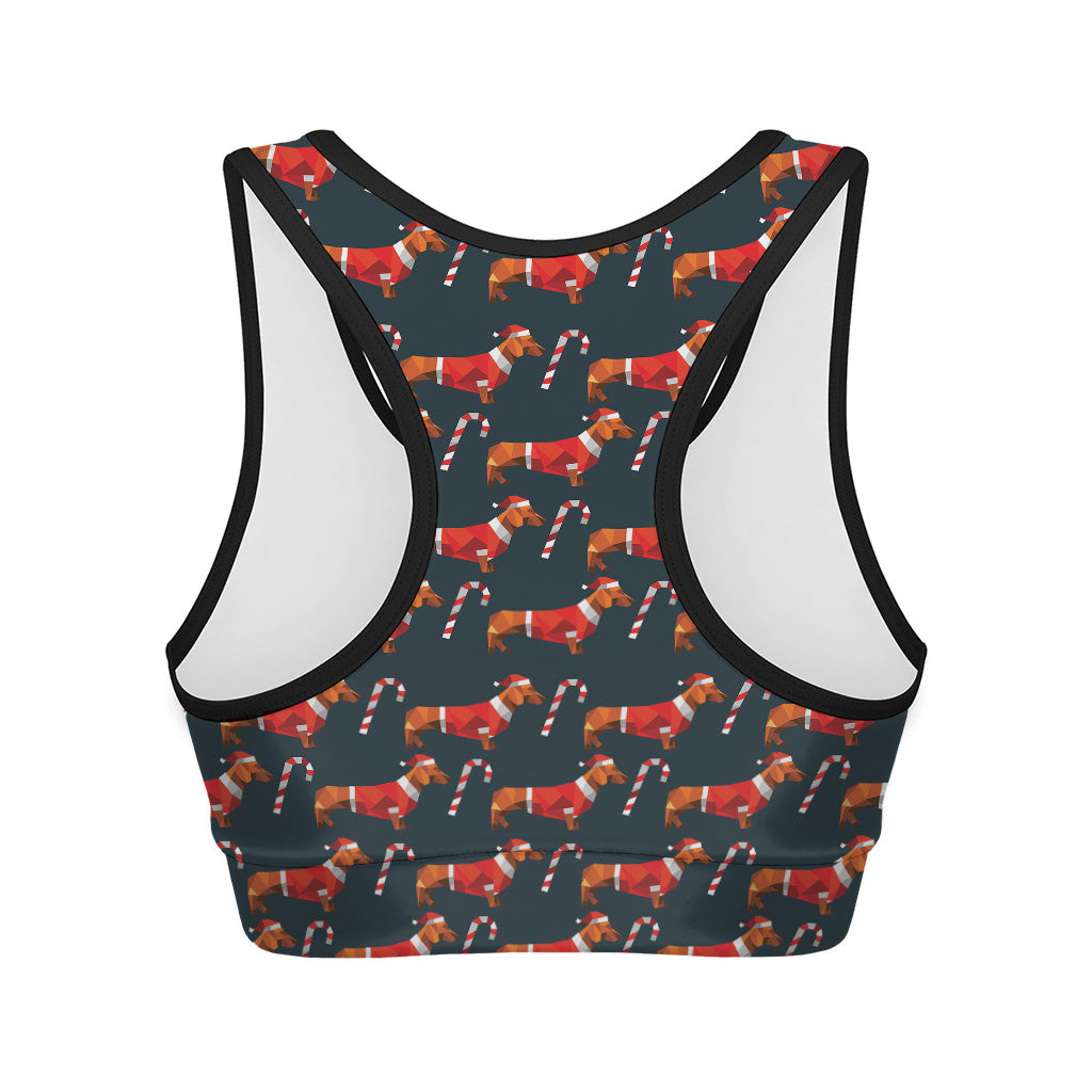 Xmas Dachshund Pattern Print Women's Sports Bra