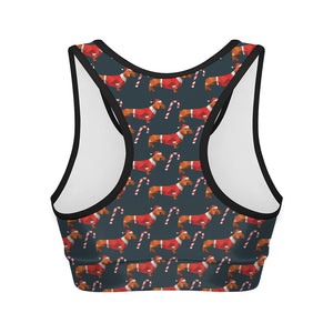 Xmas Dachshund Pattern Print Women's Sports Bra