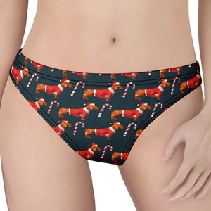 Xmas Dachshund Pattern Print Women's Thong