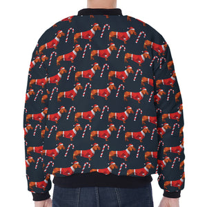 Xmas Dachshund Pattern Print Zip Sleeve Bomber Jacket