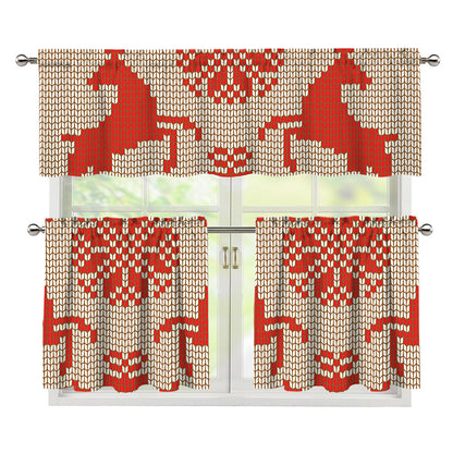 Xmas Deer Knitted Print 3 Piece Kitchen Curtains