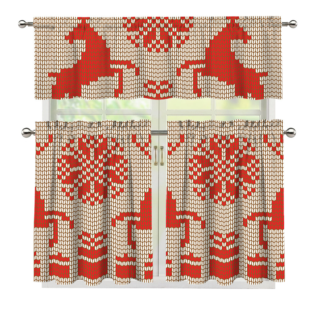 Xmas Deer Knitted Print 3 Piece Kitchen Curtains
