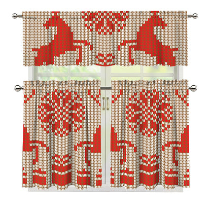 Xmas Deer Knitted Print 3 Piece Kitchen Curtains