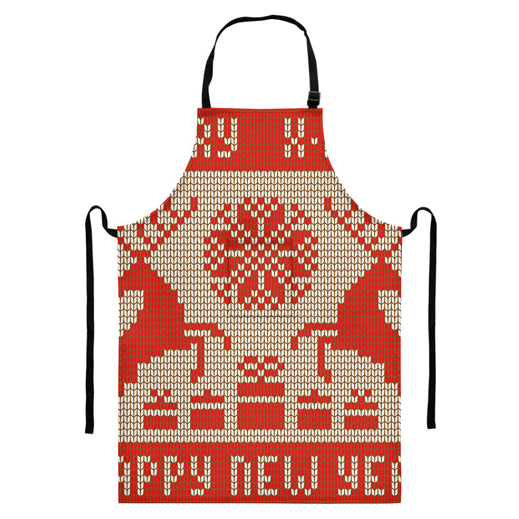 Xmas Deer Knitted Print Bib Apron With Pocket
